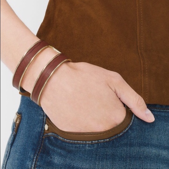 Croco-Embossed Leather Open Cuff Bracelet - Picture 4 of 6